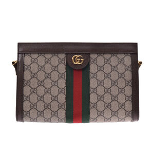 Gucci Ophidia GG Supreme Chain Shoulder Bag Gray Brown Leather